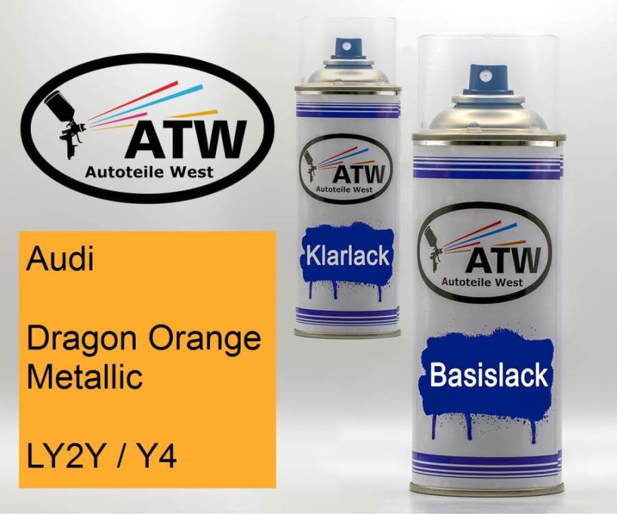 Audi, Dragon Orange Metallic, LY2Y / Y4: 400ml Sprühdose + 400ml Klarlack - Set, von ATW Autoteile West.